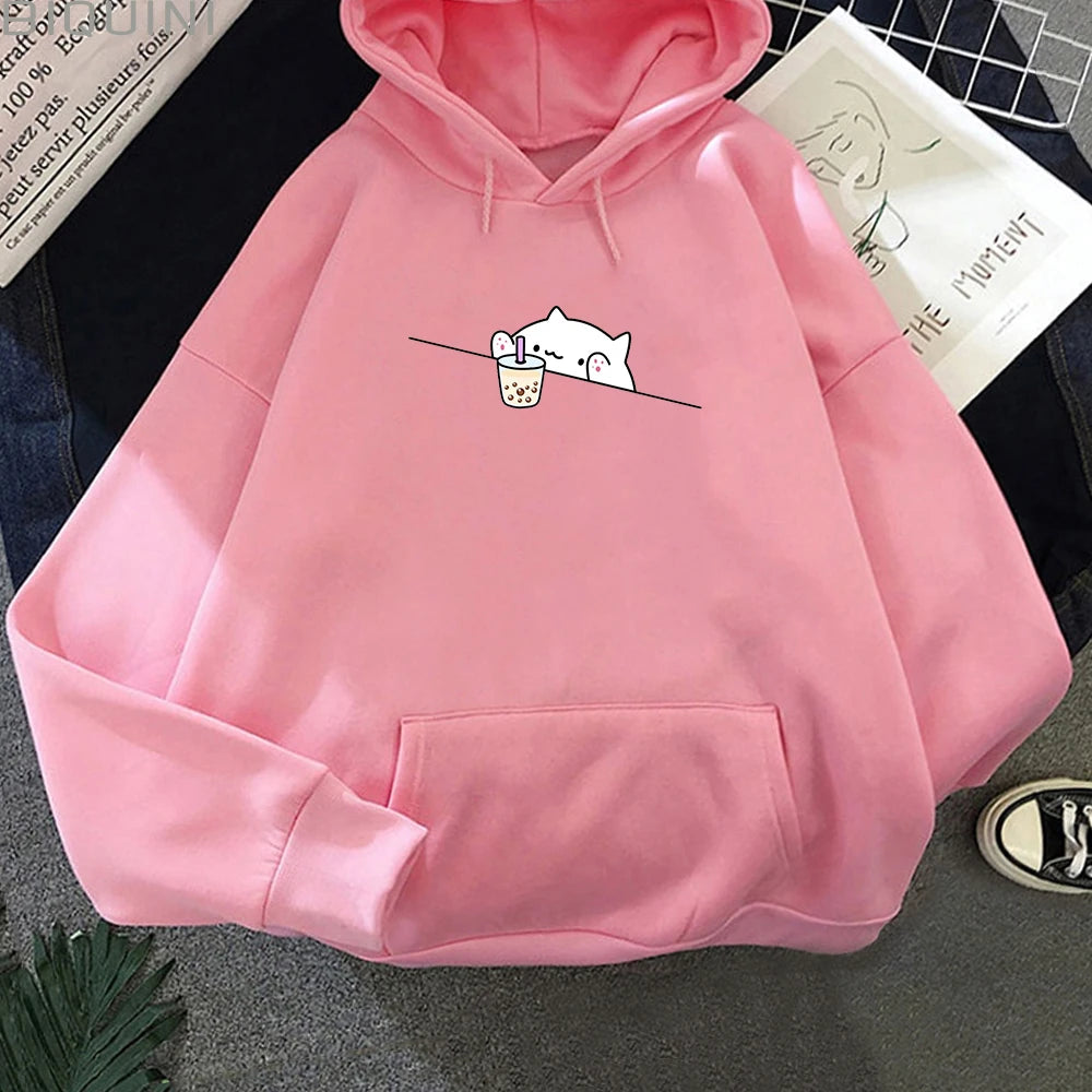 Cozy Graphic Hoodie - Boba Cat Edition